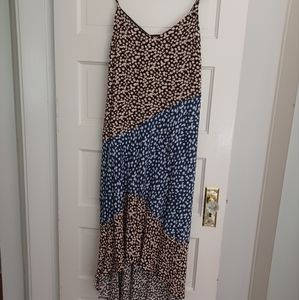 NWT Melloday Nordstrom Black navy ditsy floral, LINED bias slip dress Y2K 90s L